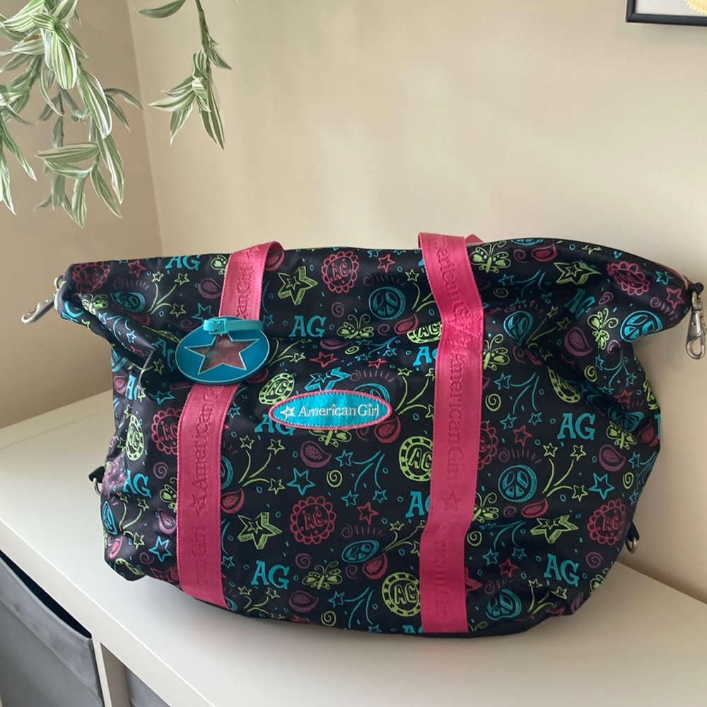American Girl Doodle Duffle Star Peace Butterfly Print Bag EUC